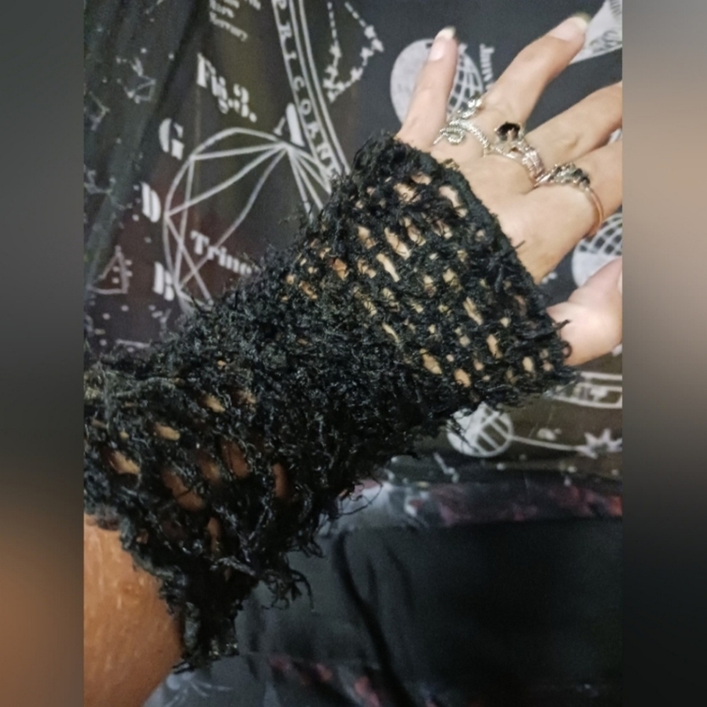 Black Crochet Fingerless Armwarmers